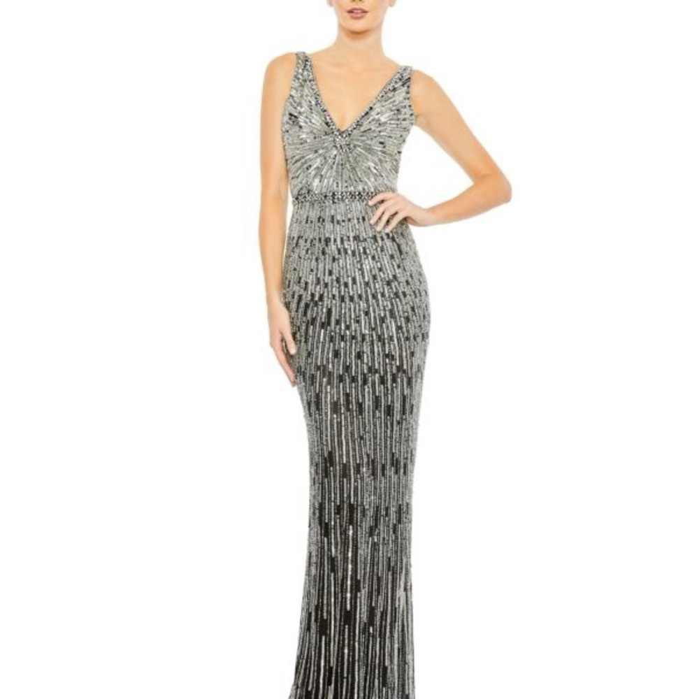 Mac Duggal Silver Maxi Dress